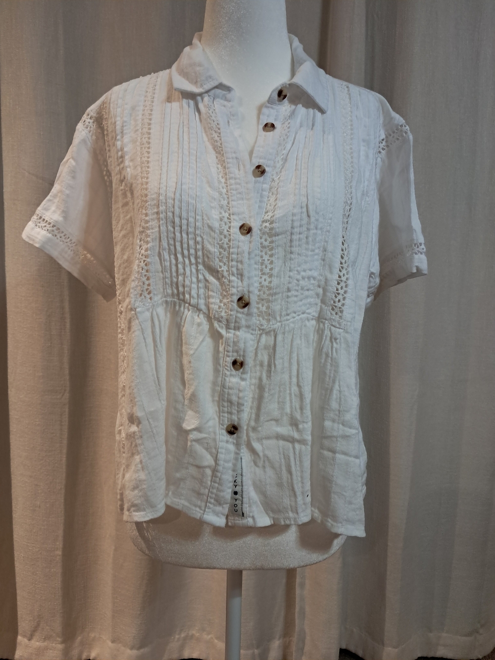 White Short-Sleeve Button Front Women's Top XS